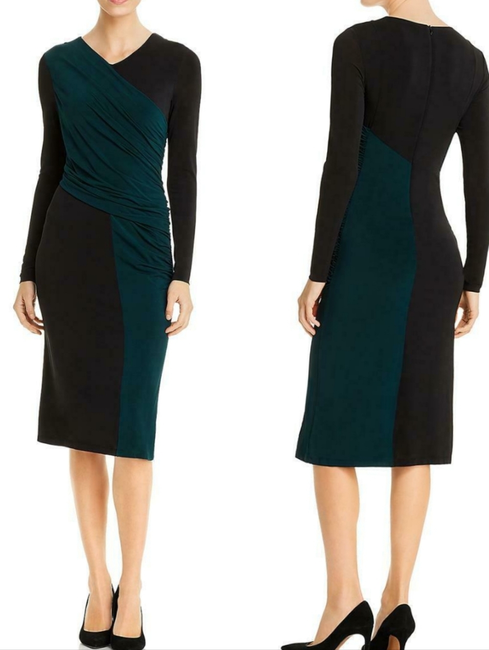 BOSS Eretha Jersey Sheath Midi Dress Black Green Stretch Size S NWOT - Picture 2 of 7